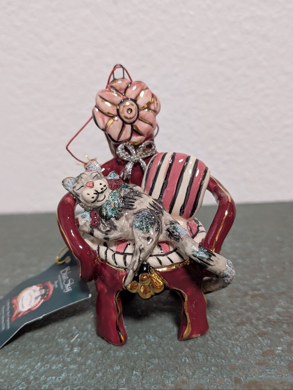 Blue Sky Clayworks Charlie the Cat Chair Candle Holder Ornament Heather Goldminc